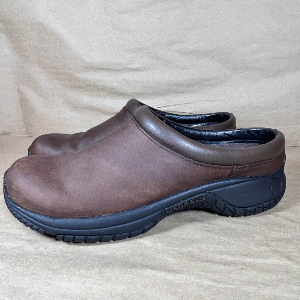 Merrell‎ Encore Groove Clogs Womens 9 Brown Solid Leather Slip On J66324